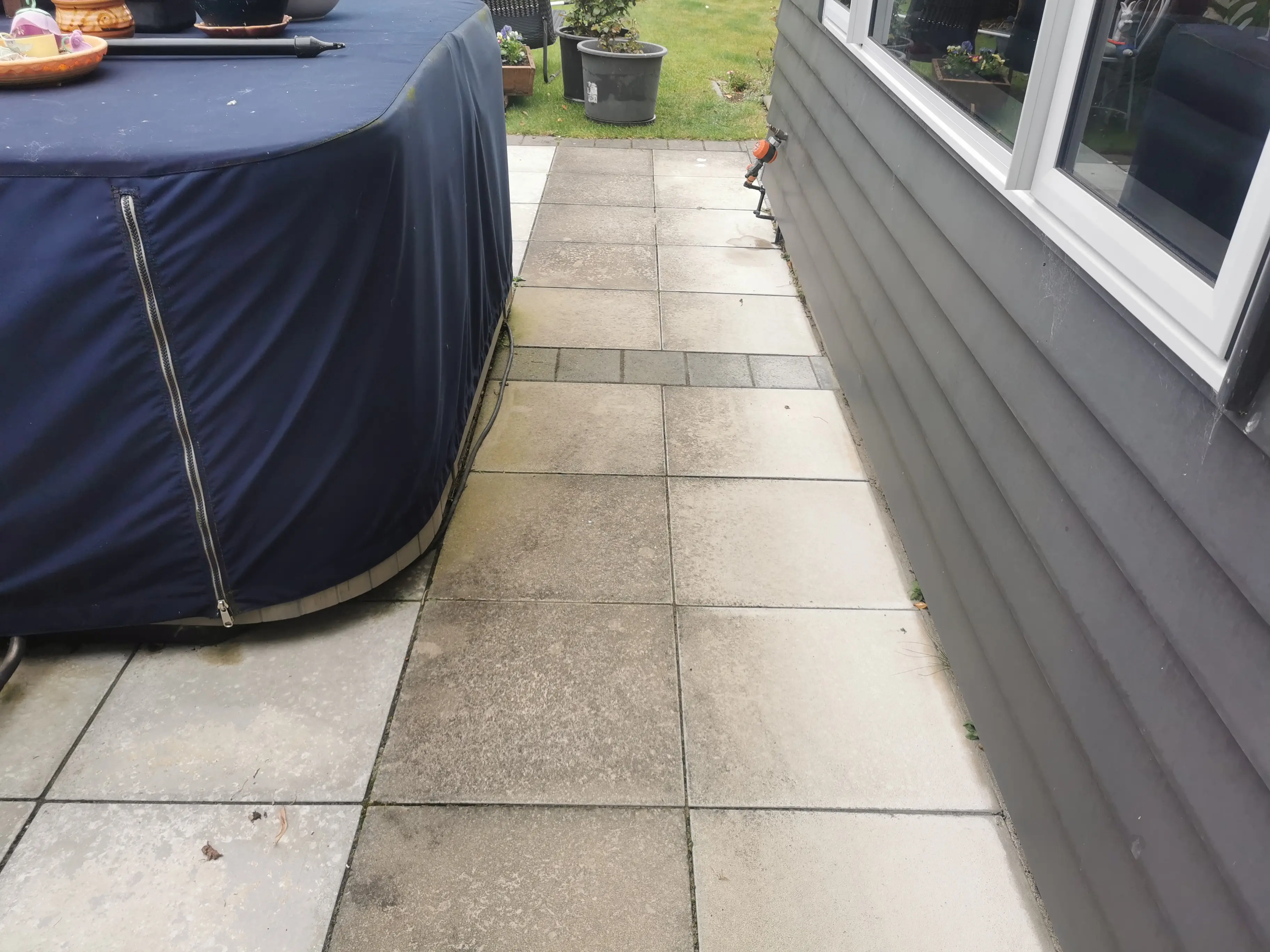 Garden path clean, before professional exterior cleaning