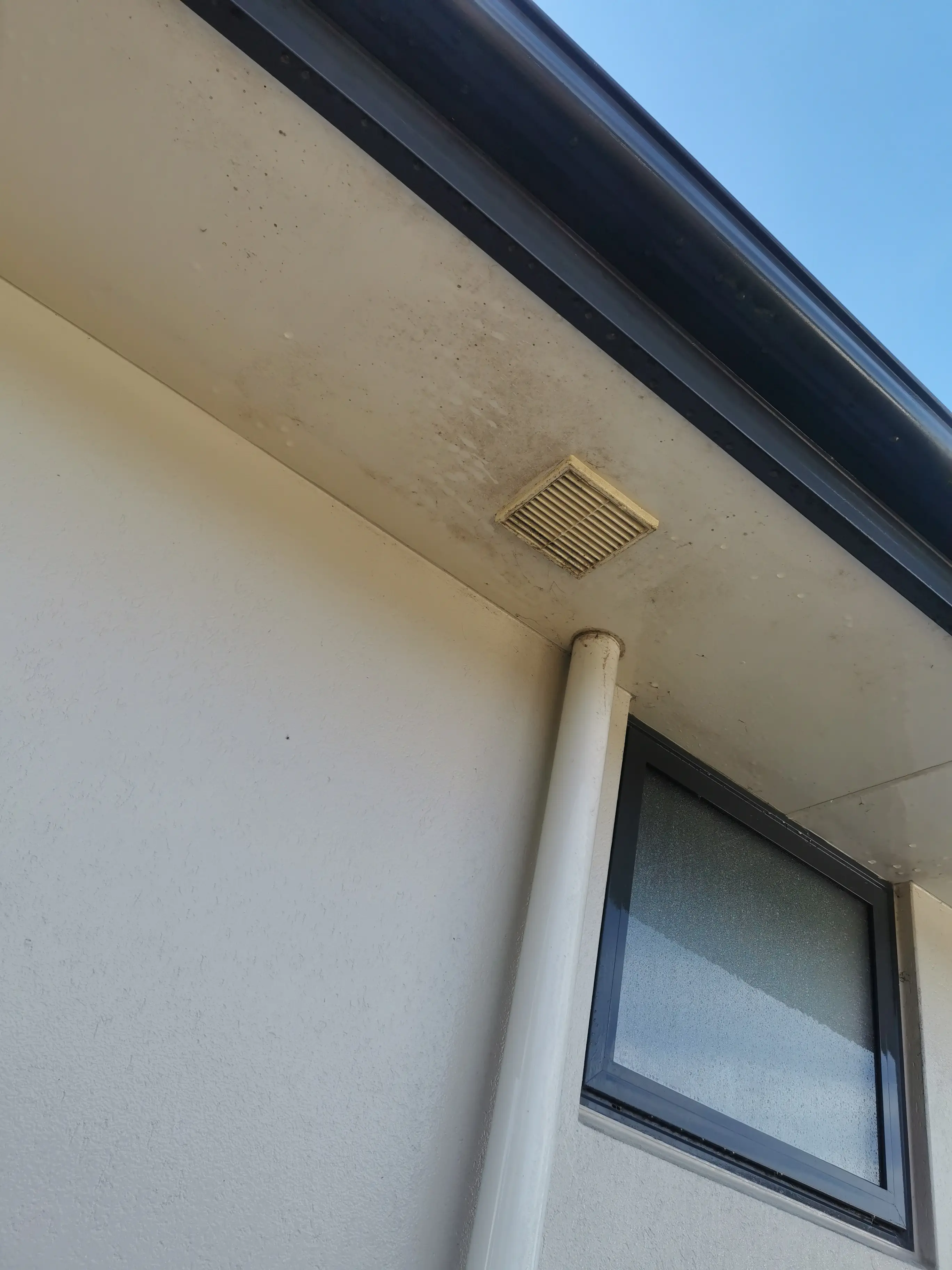 Mould removal — soffits & eaves, before professional exterior cleaning